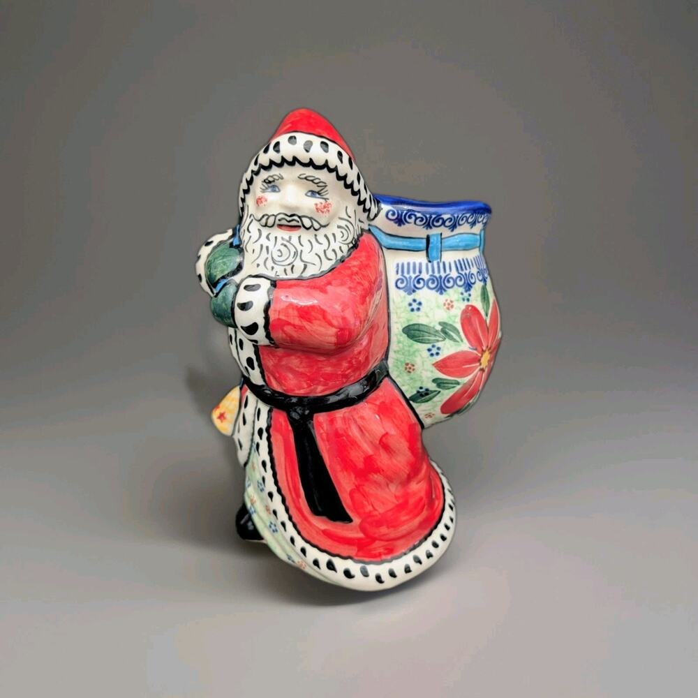 Unikat Polish Pottery Winter Celebration Santa Claus Vase Jar 8.3"